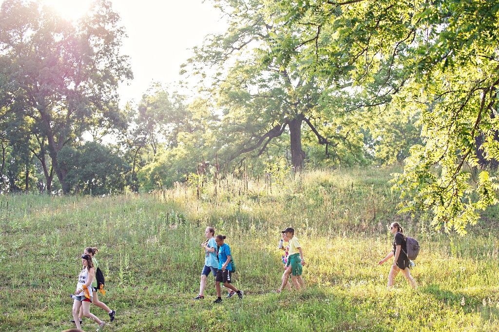 Campers on a hike at North Star Reach, the SeriousFun camp in Michigan